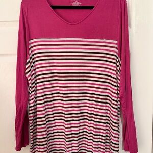 Lane Bryant Fuchsia and Striped Long Sleeve Top